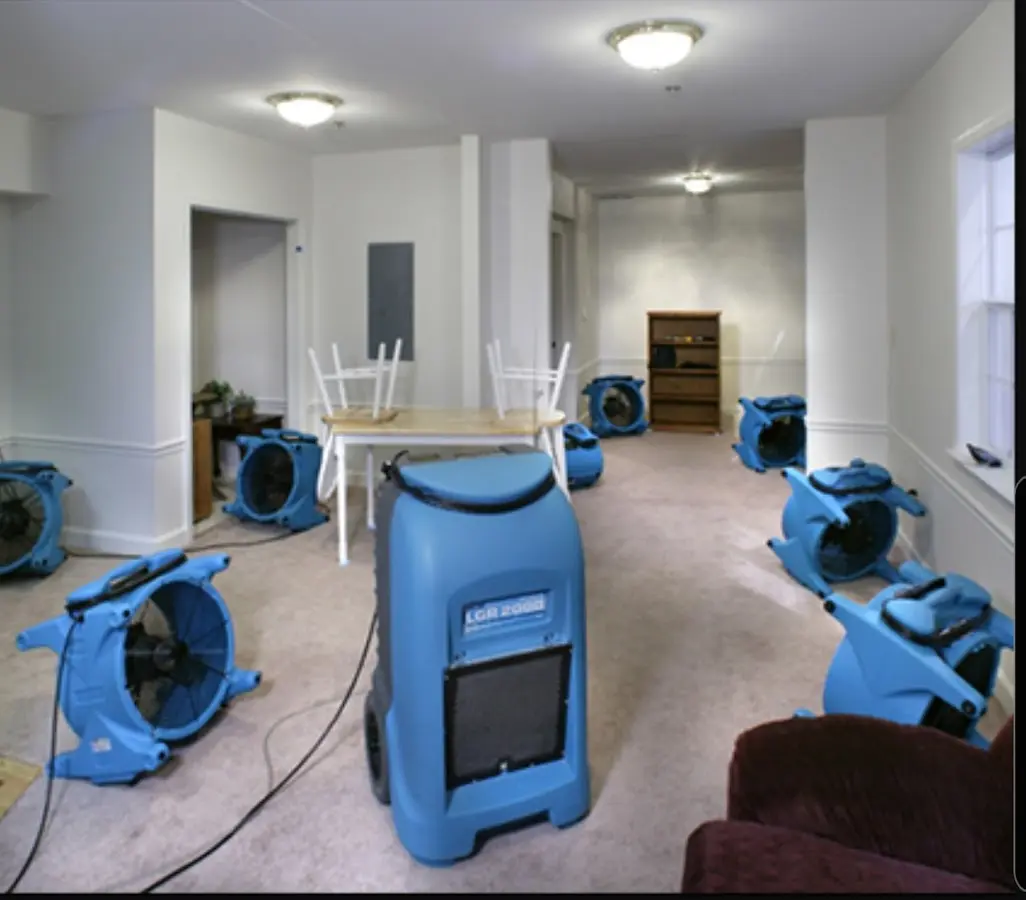 Air movers and dehumidifier setup for Water Damage Restoration in San Angelo